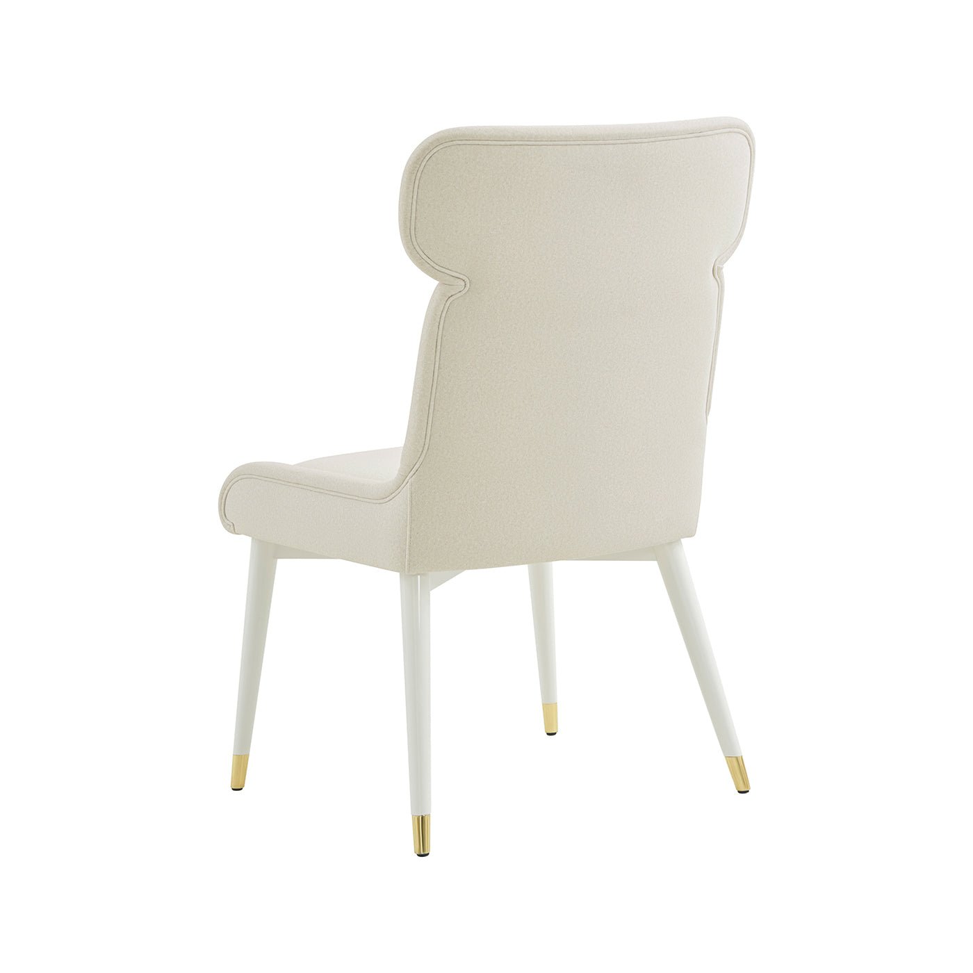 Dining chair, back view, beige upholstery, curved backrest.
