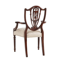 Hepplewhite dining armchair, detailed wooden back, rear view.