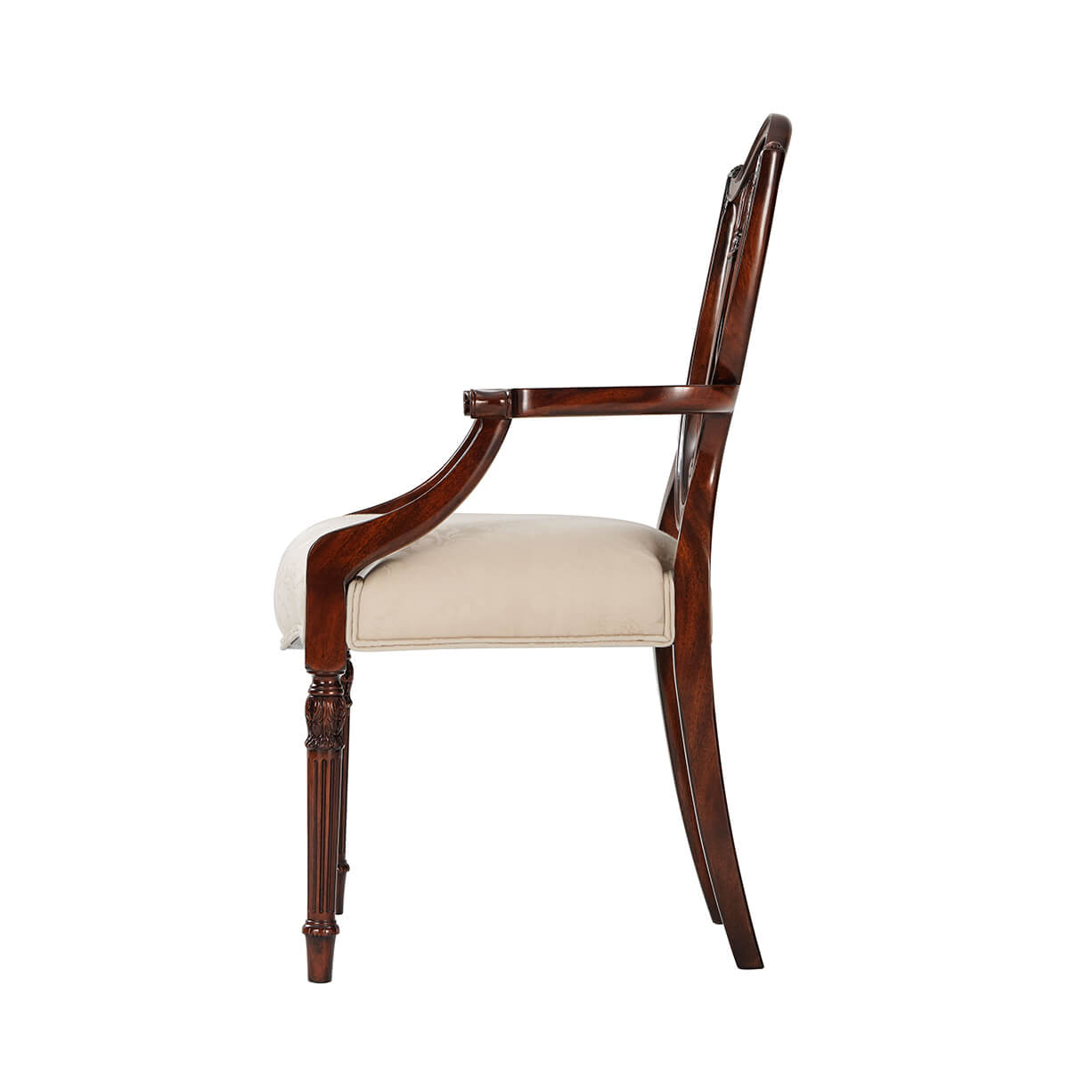 Hepplewhite dining armchair, side profile showing armrest design.