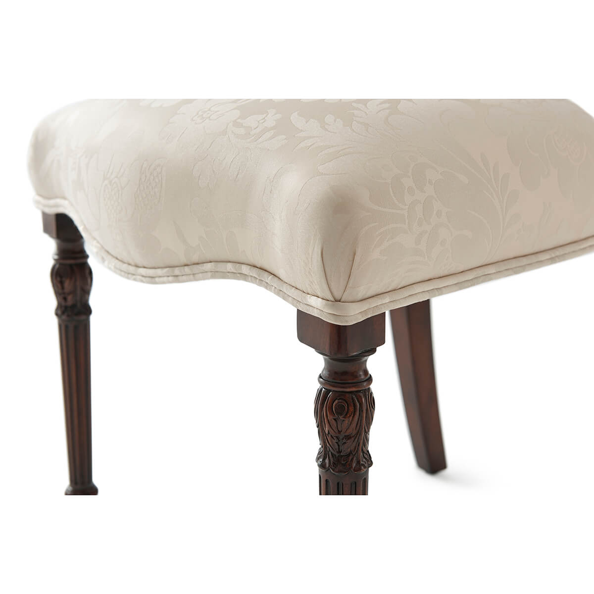 Hepplewhite dining chair detailed seat and leg view.
