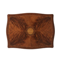 Hepplewhite side table top view with central floral inlay.