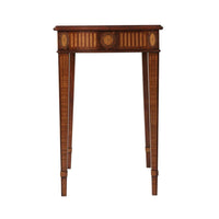 Hepplewhite side table side view highlighting intricate design.