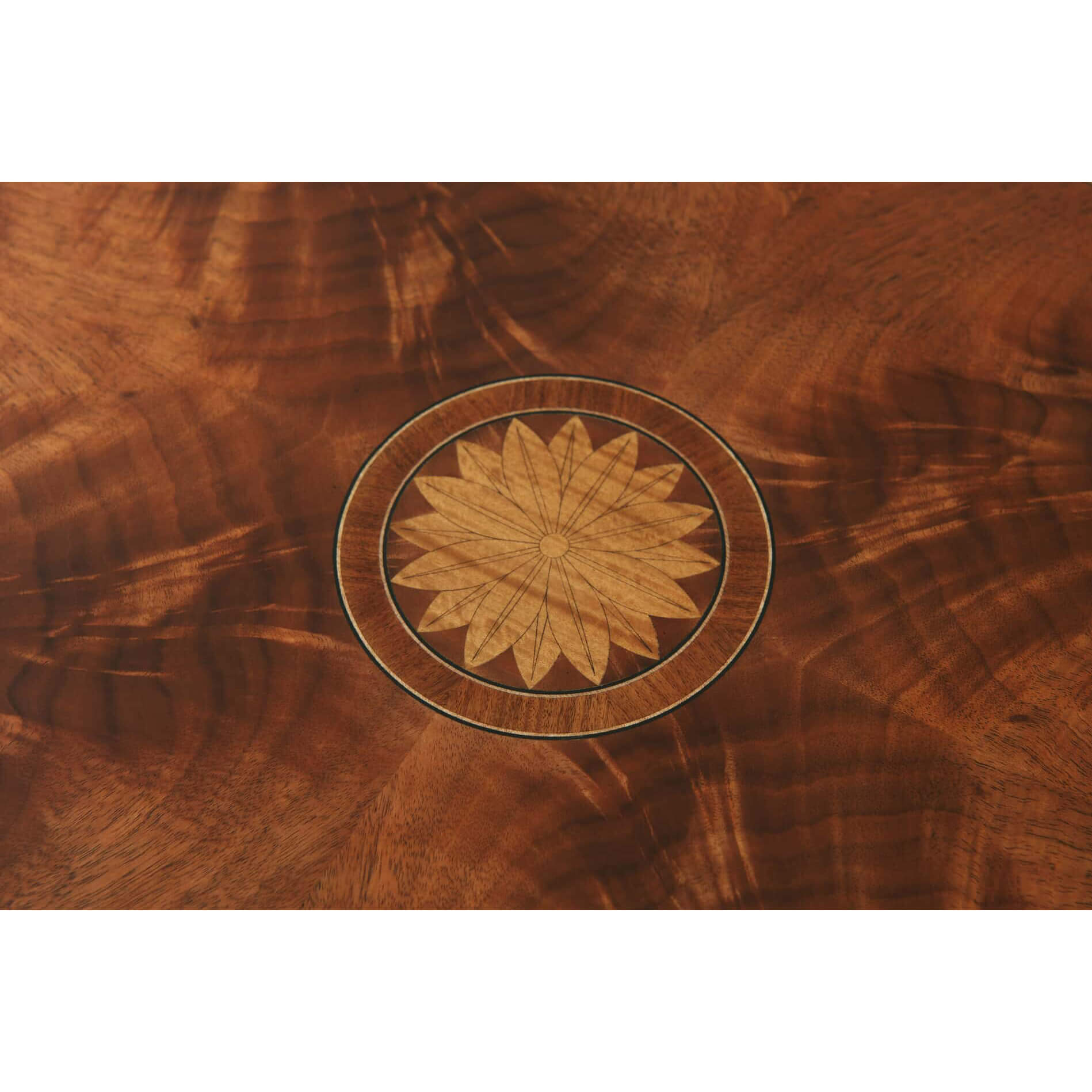 Hepplewhite side table close-up of center floral inlay design.