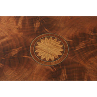 Hepplewhite side table close-up of center floral inlay design.