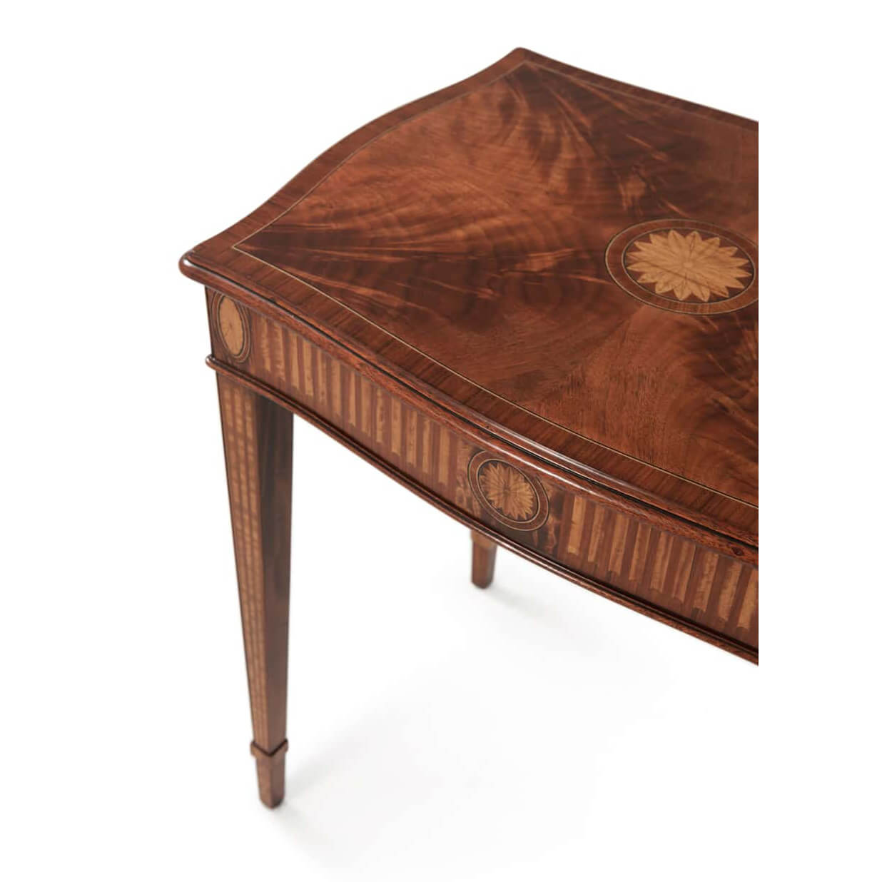 Hepplewhite side table corner detail showing craftsmanship.