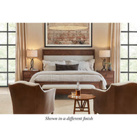 King bed in styled bedroom, shown in different finish.