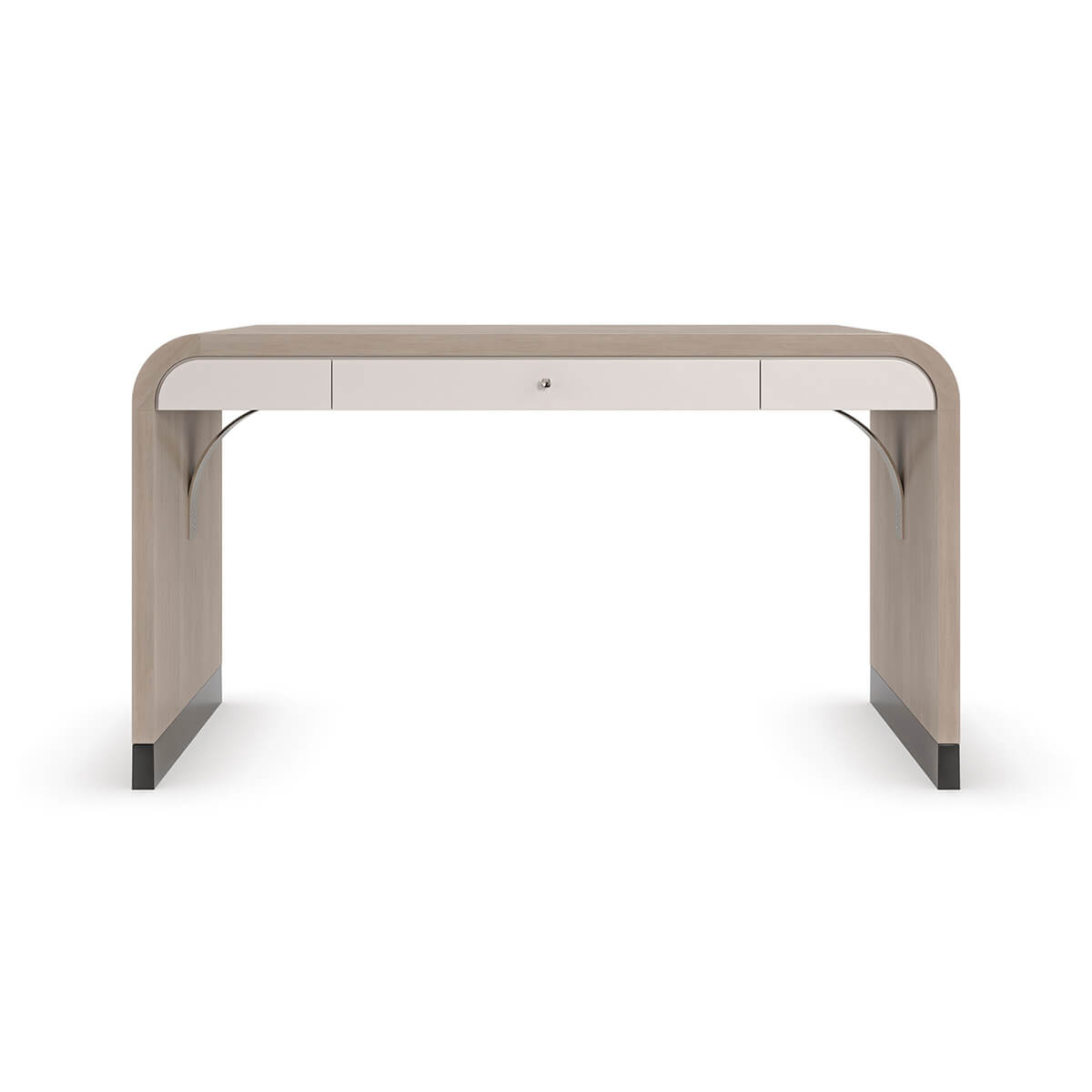 Front view of Herringbone Waterfall desk with drawer.