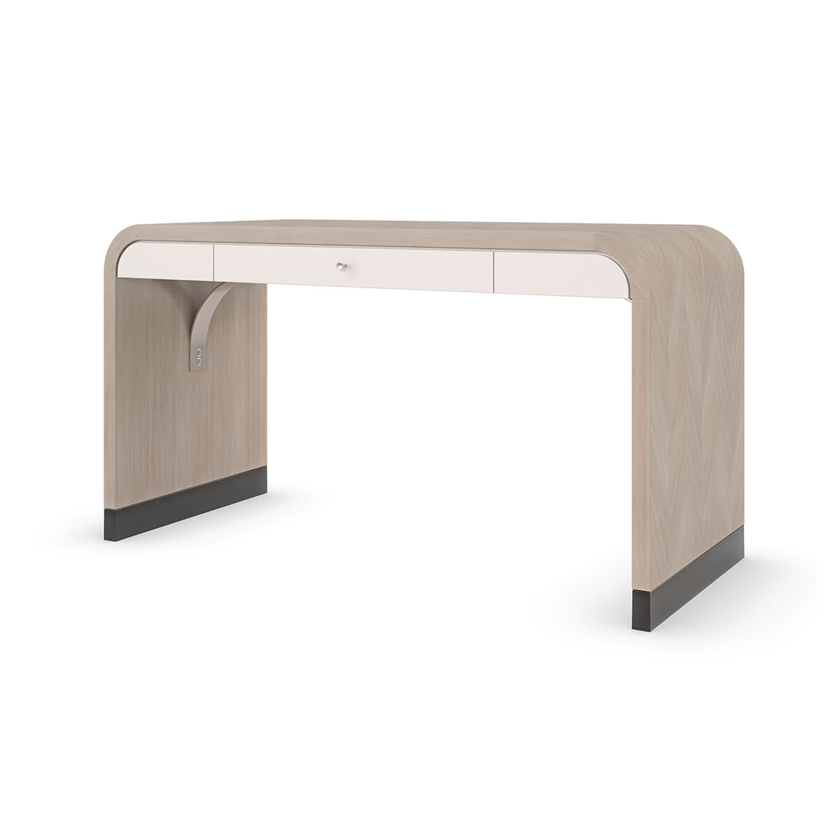 Contemporary Herringbone Waterfall desk with sleek design side view.