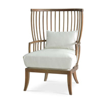 High-back spindle armchair angled view, white cushion.