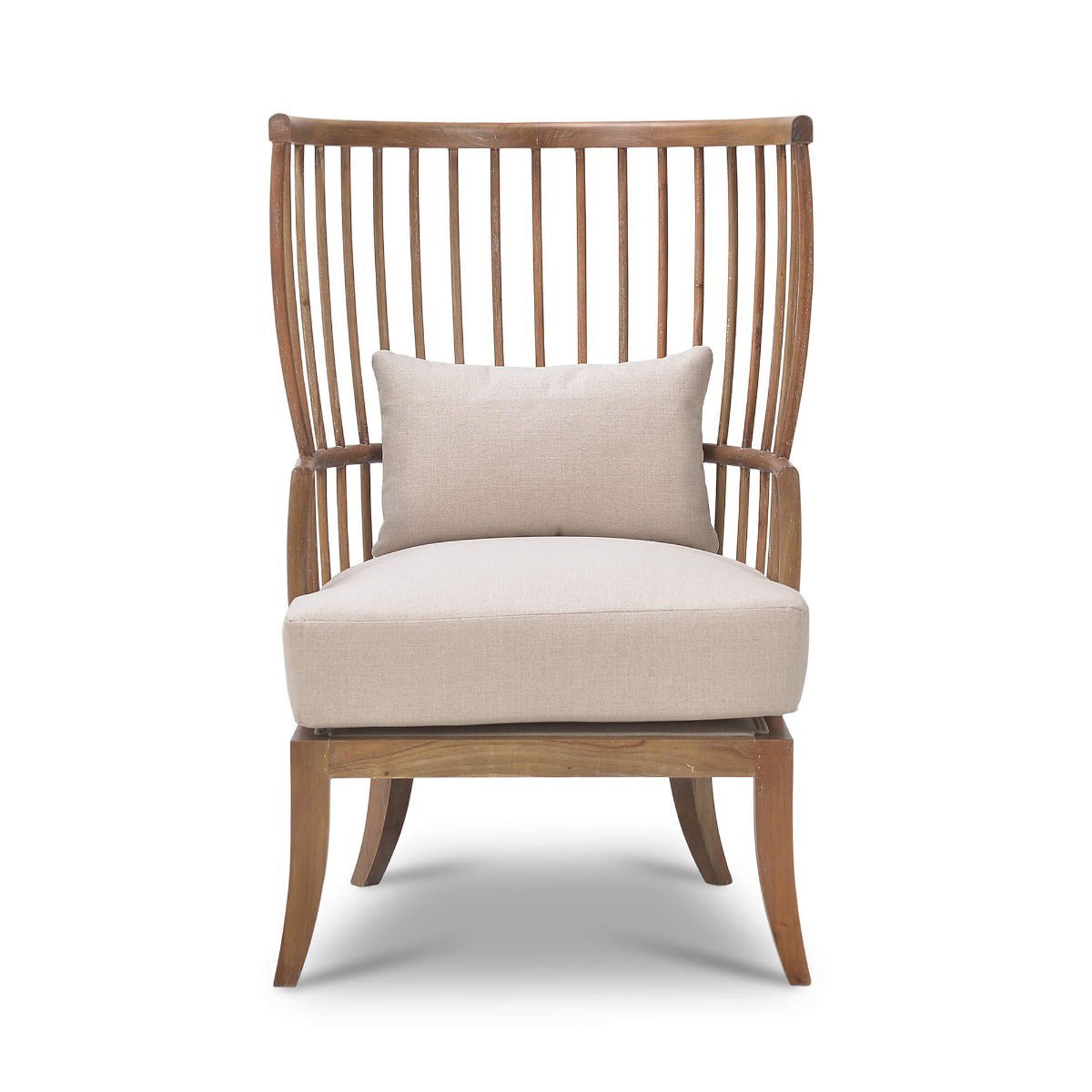 High back spindle armchair, direct front view.