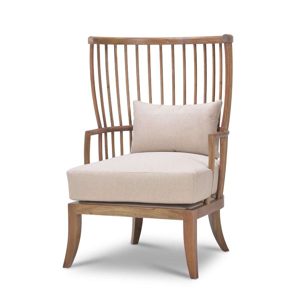 High back spindle armchair, angled front view.