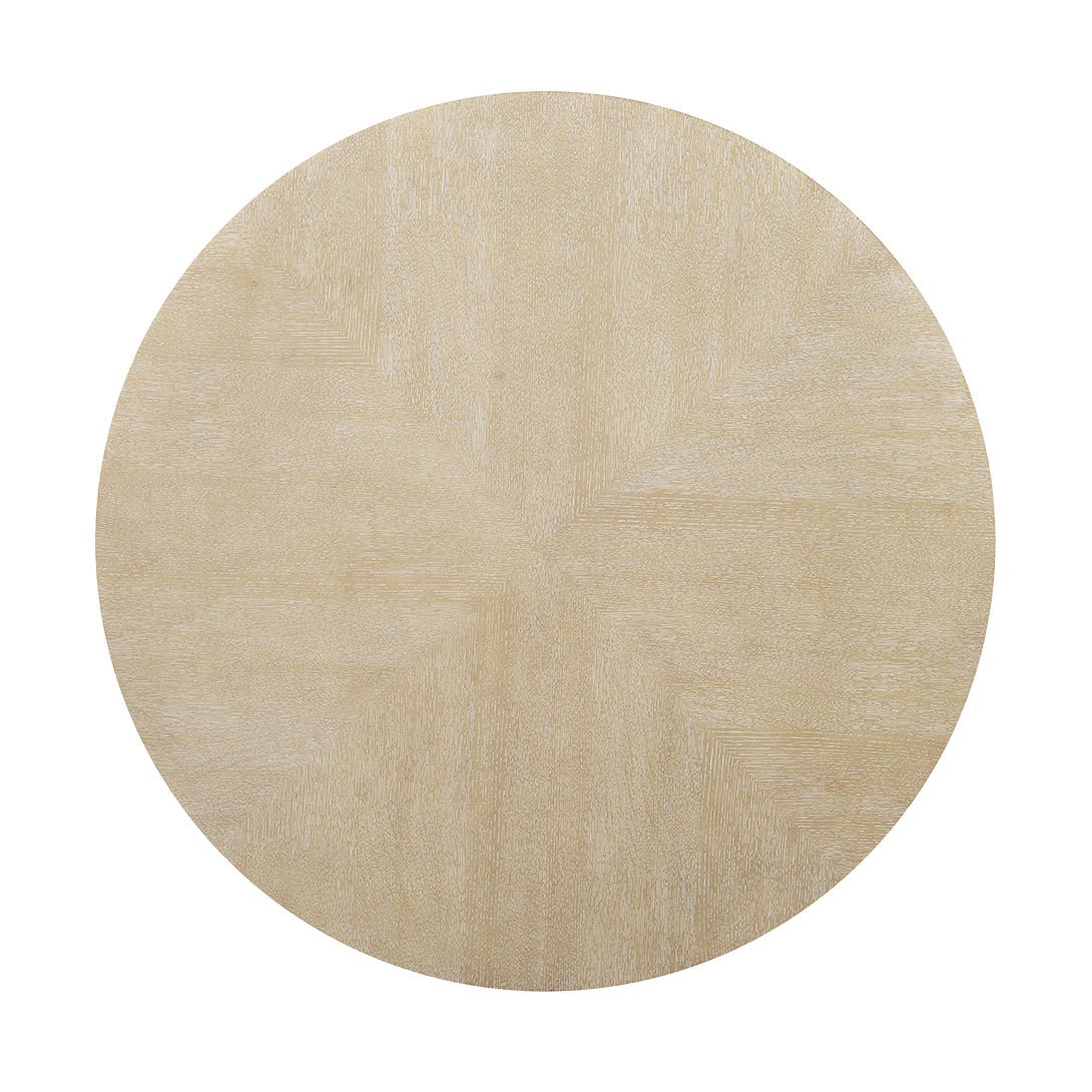 Top view of round coffee table highlighting texture.