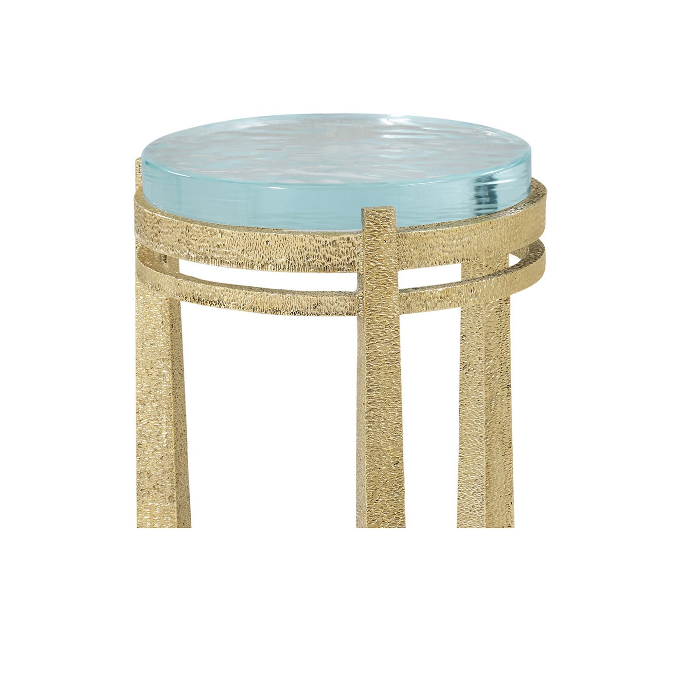 Close-up of gold accent table rim, textured finish.