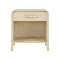 Front view of light finish bedside table.