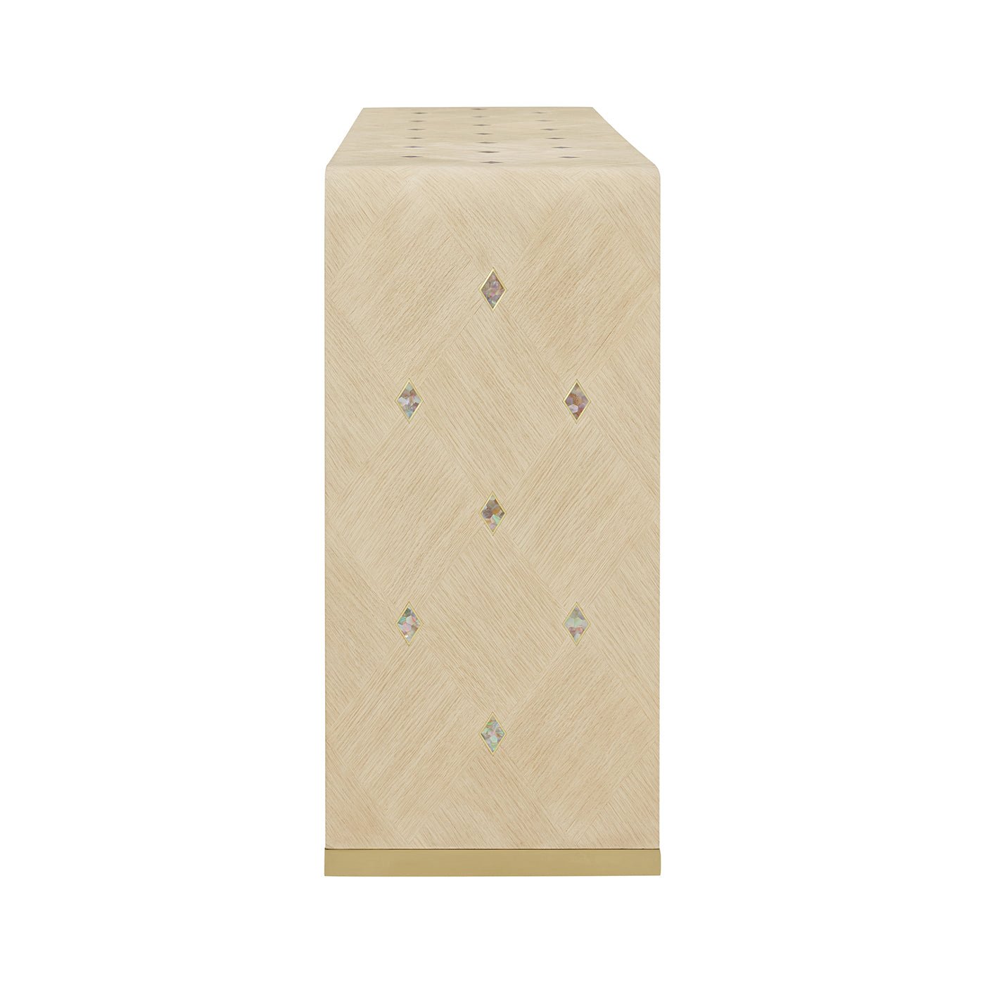 Side view of console table with diamond embellishments.