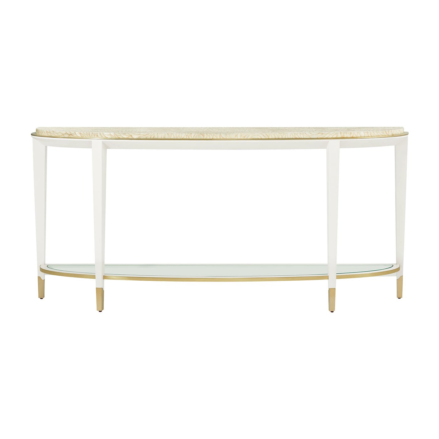 Elegant demilune console table, front view.