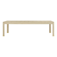 Straight view of light finish dining table, elegant design.