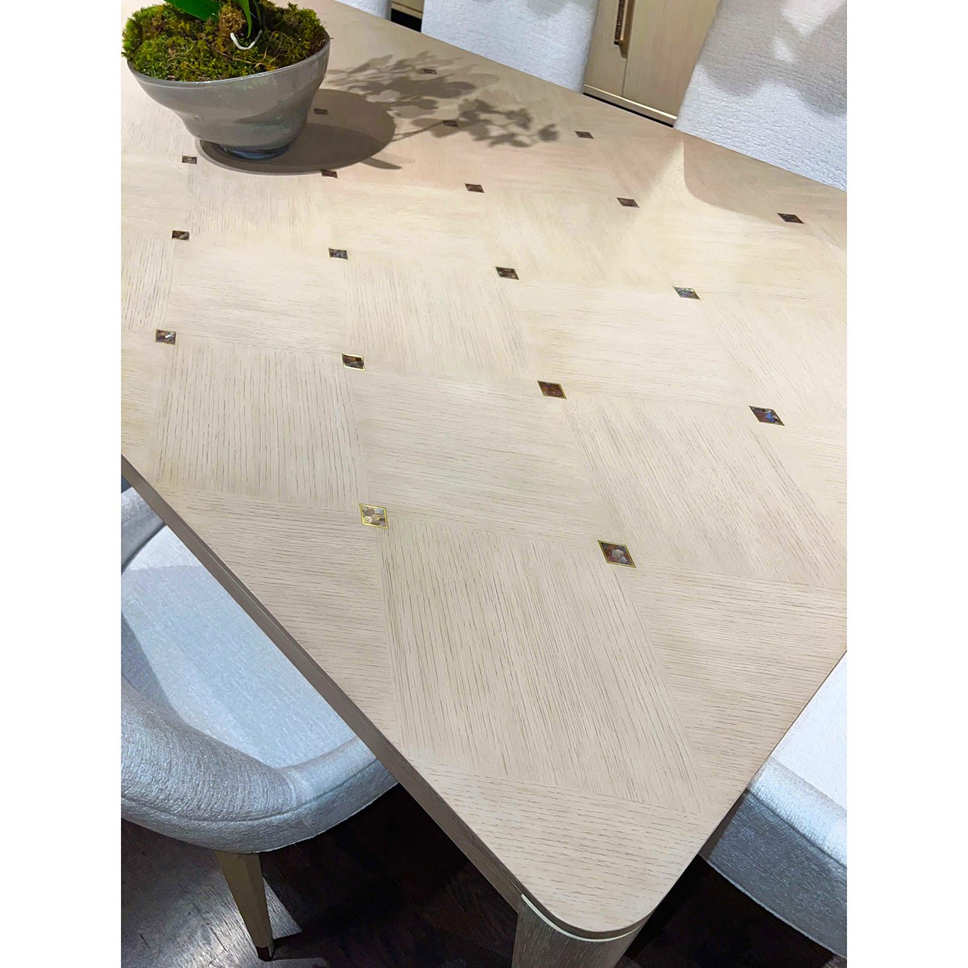 Dining table top with square inlays, modern style.