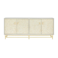 Hollywood Regency cabinet straight-on view, intricate pattern visible.
