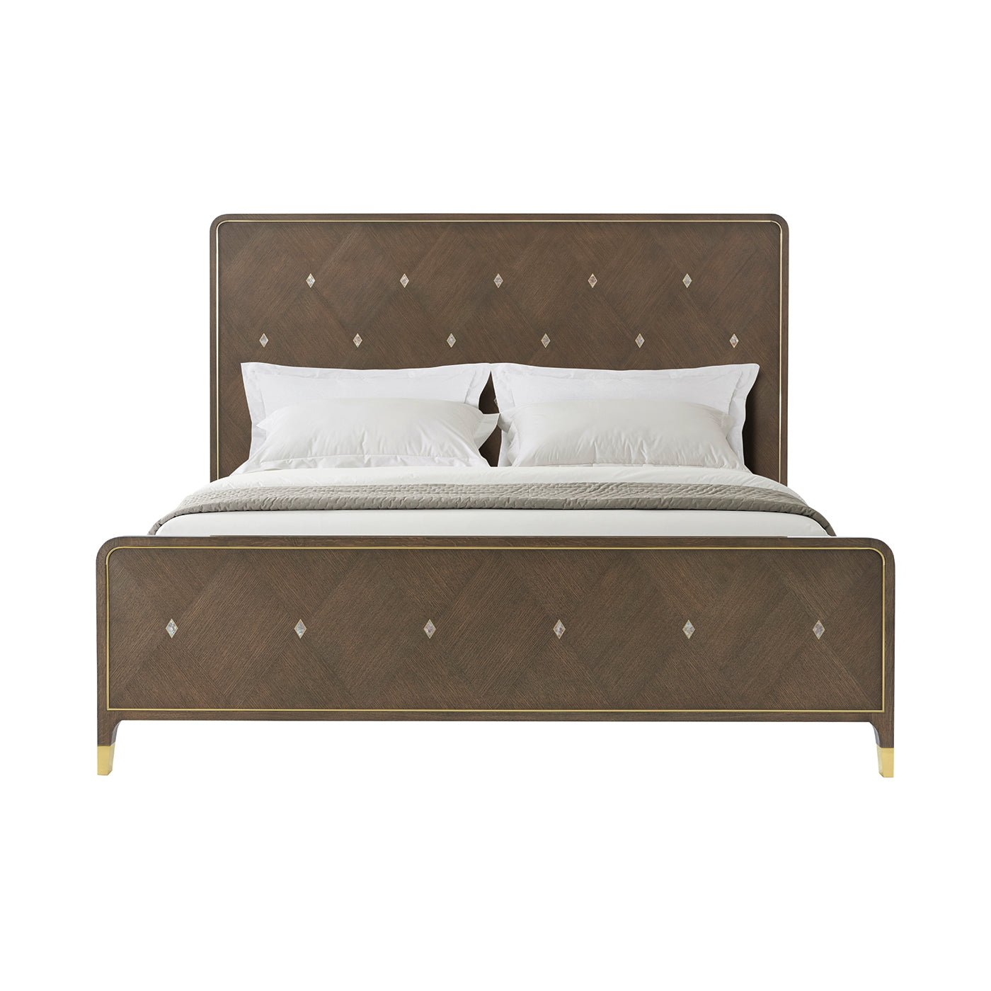 Front view of Hollywood Regency King Bed with pillows.