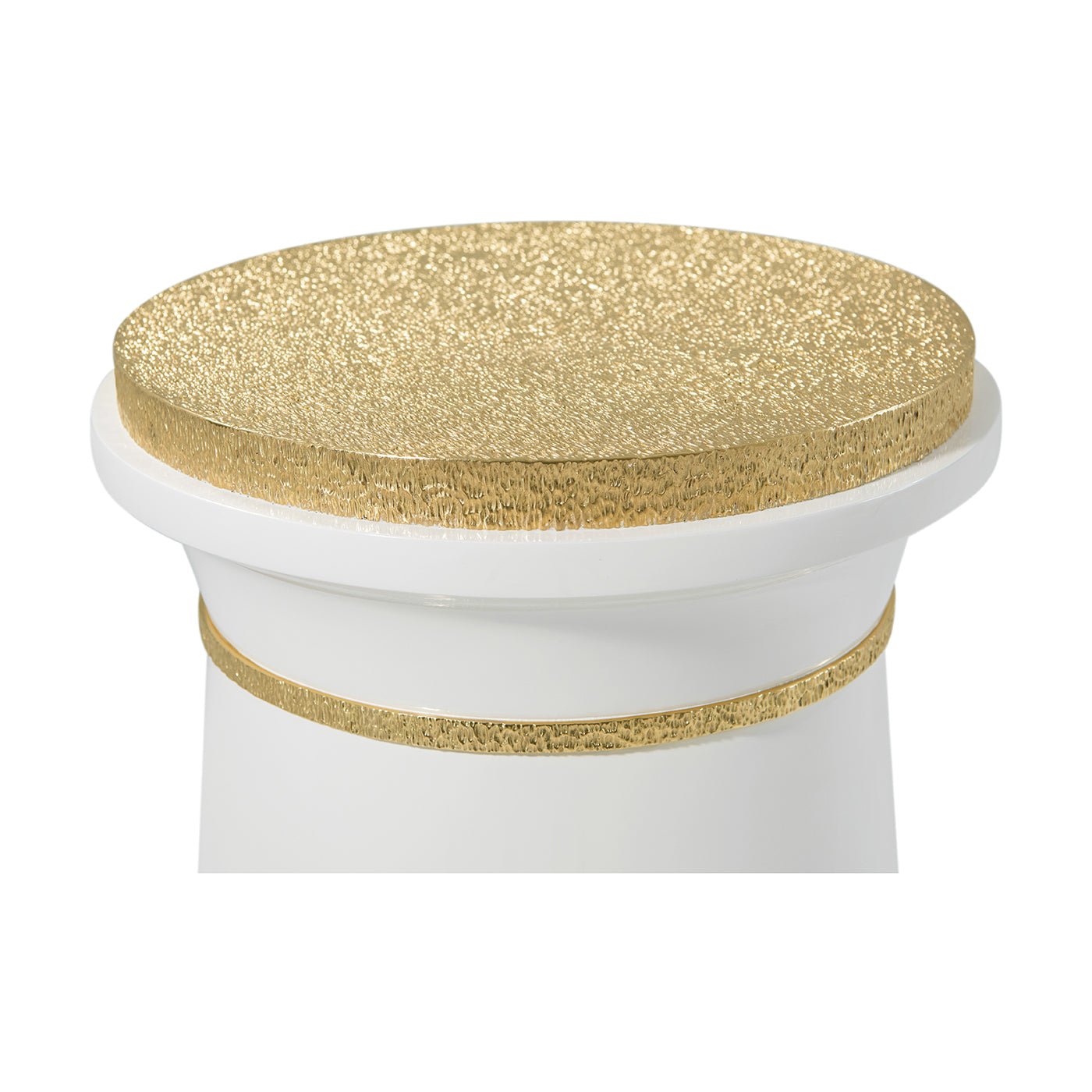Close-up of gold-textured top of accent table.
