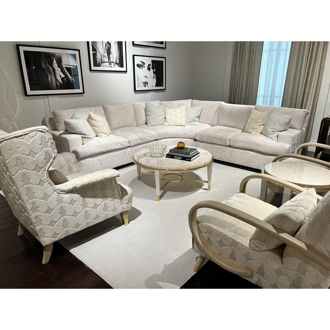 Elegant living room setup with round cocktail table