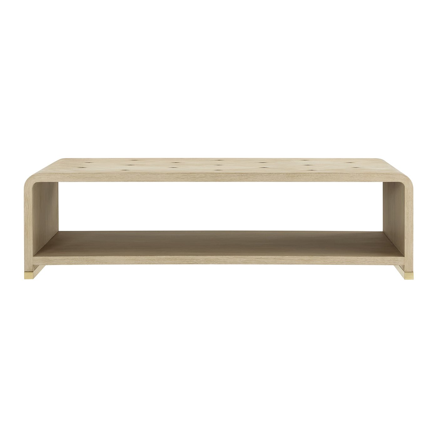 Front view of minimalistic waterfall coffee table design.