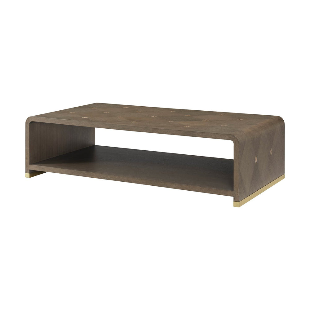 Dark waterfall coffee table, angled front view.