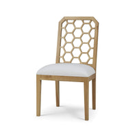 Honeycomb back dining chair, front view, white seat.
