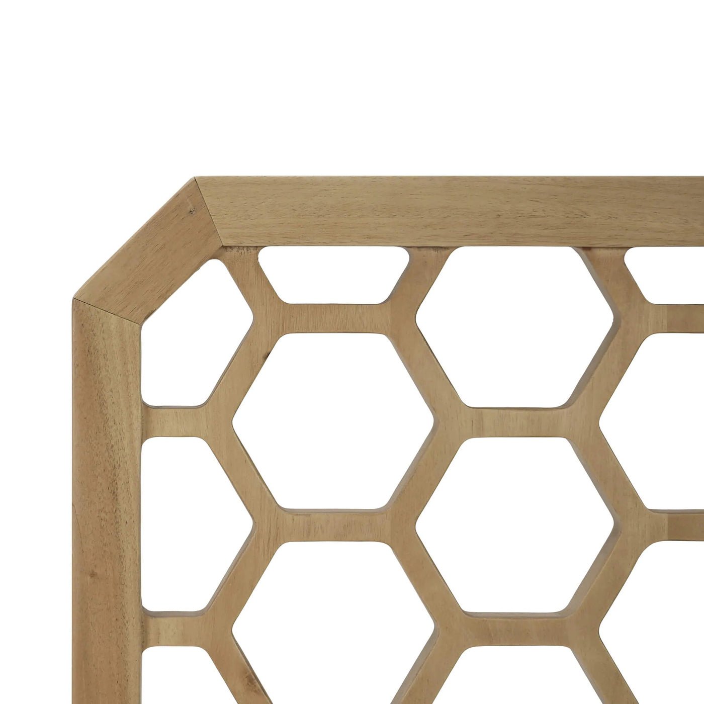 Close-up of honeycomb pattern on dining chair back.