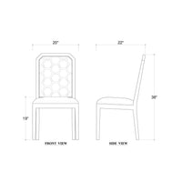 Diagram of honeycomb back dining chair dimensions.