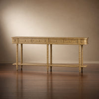 Long Faux Bamboo Console Table - Fruitwood Finish