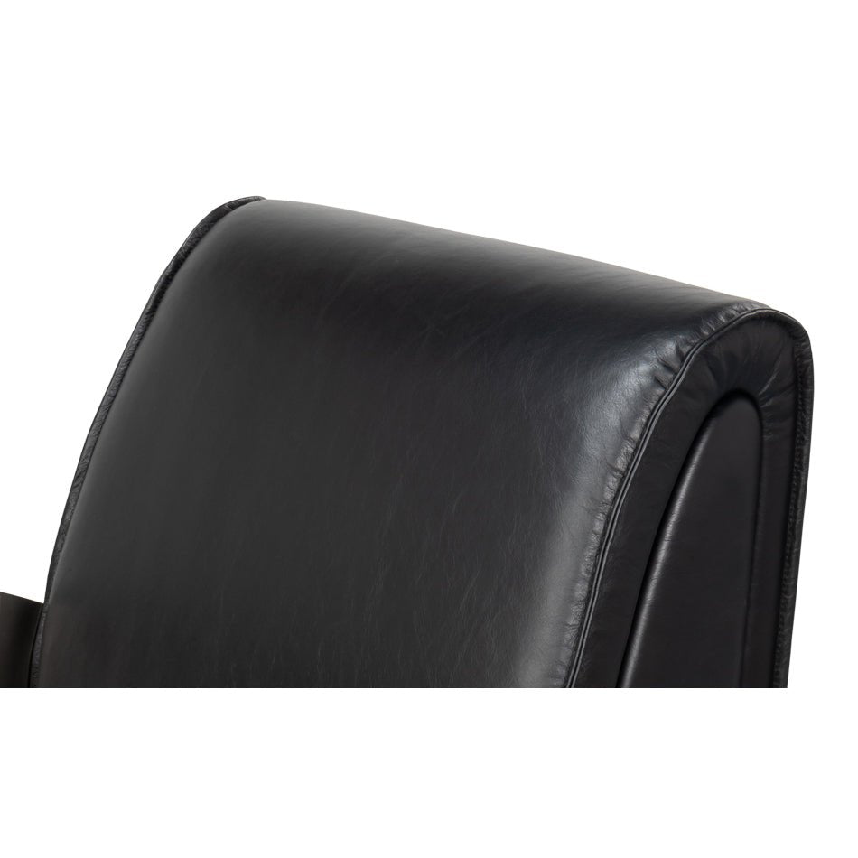 Industrial armchair, close-up of the leather backrest.