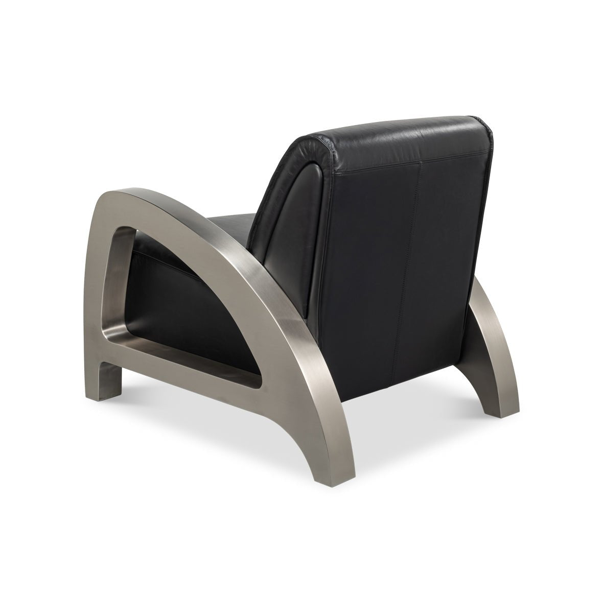 Industrial black leather armchair, back angle.