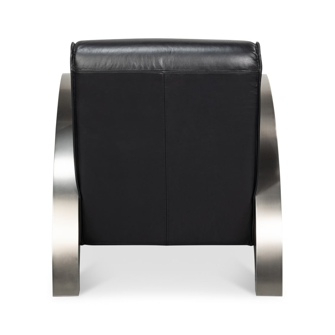 Industrial black leather armchair, rear view.