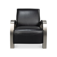 Industrial black leather armchair, front view.