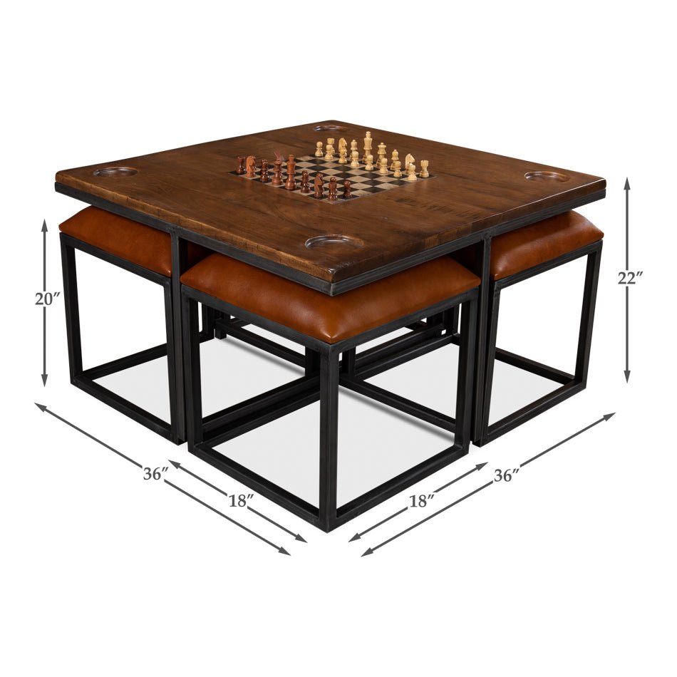Dimensions and layout of industrial game coffee table.