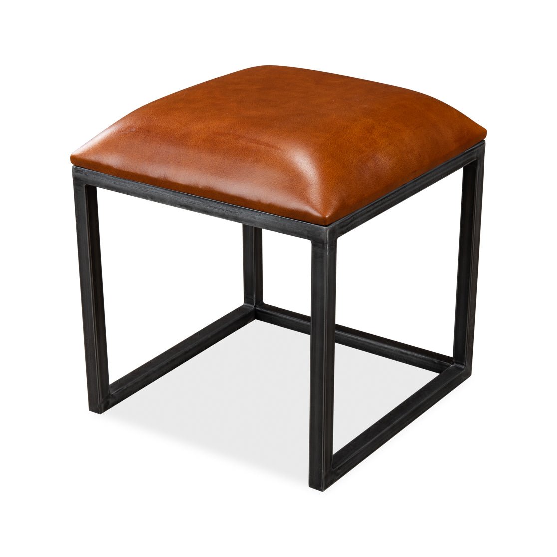 Single leather stool for industrial coffee table set.