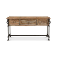 Equestrian console table, front view with drawers closed.