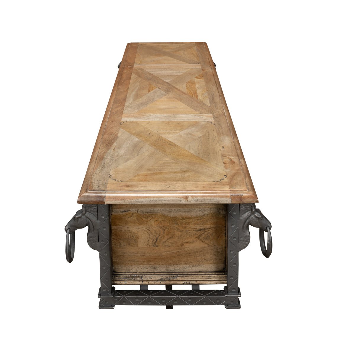 Equestrian console table, top-down view from side.