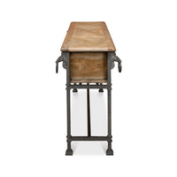Equestrian console table, side profile view showing depth.