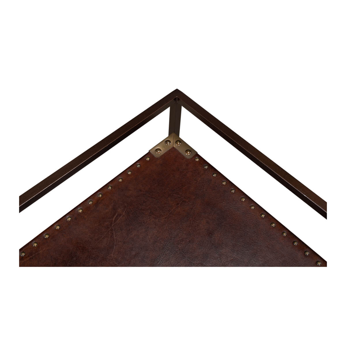 Industrial leather trolley, corner close-up, rivet detailing.