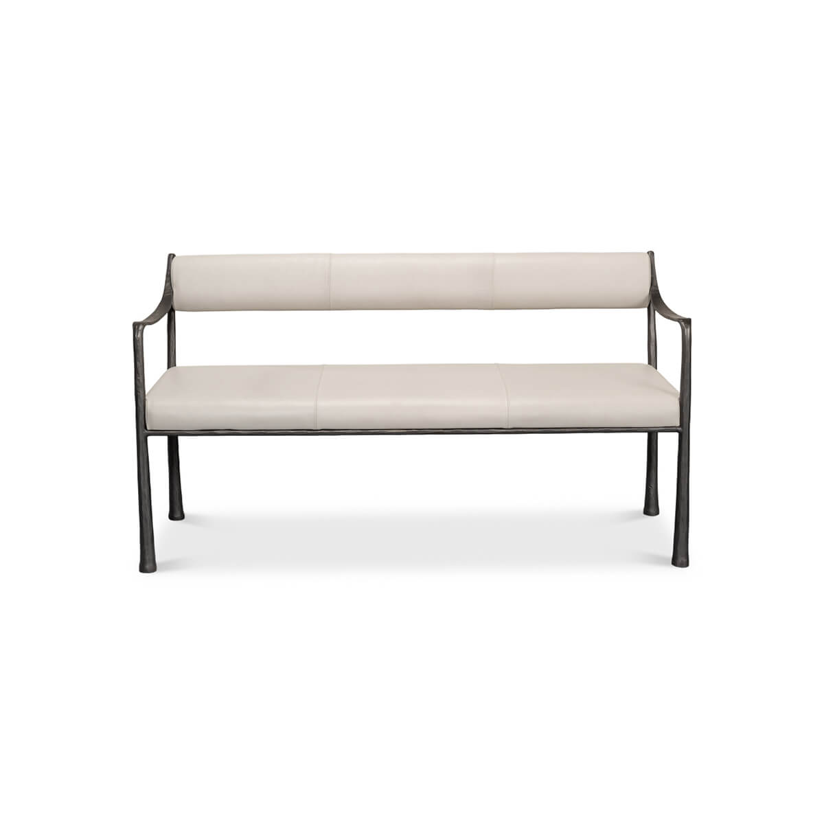 Industrial modern bench, direct front view.