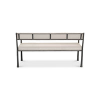 Industrial modern bench, rear view showing backrest.