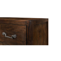 Upper corner view, industrial modern chest, wood texture.