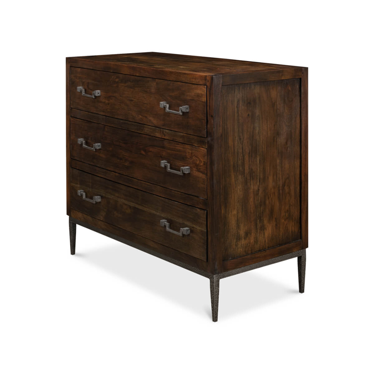 Industrial modern chest, rear angle view.