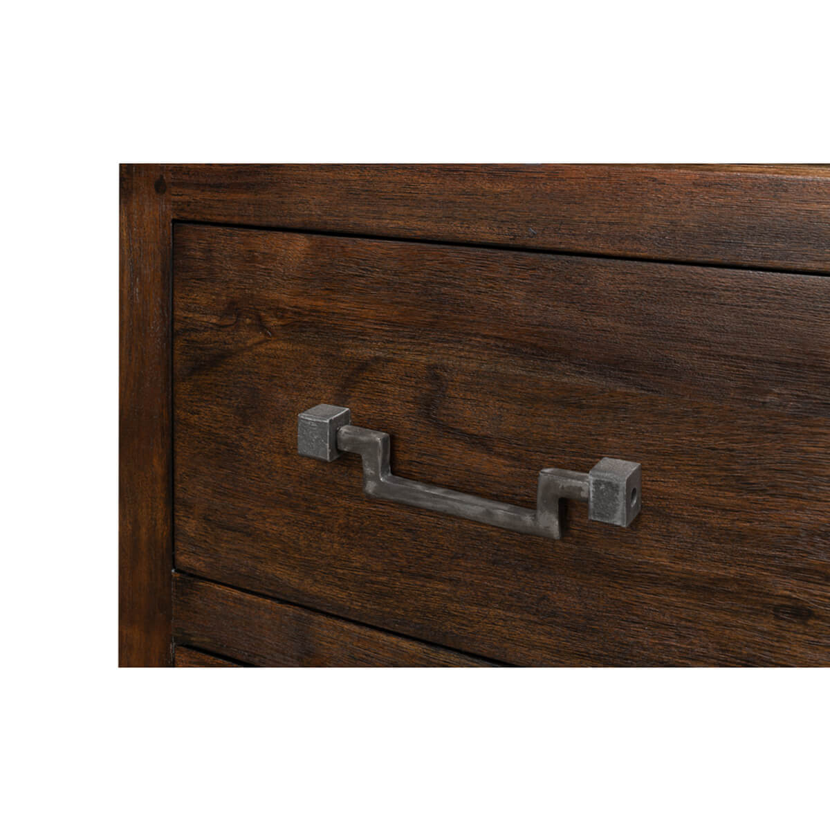 Drawer handle on industrial modern chest, close-up.