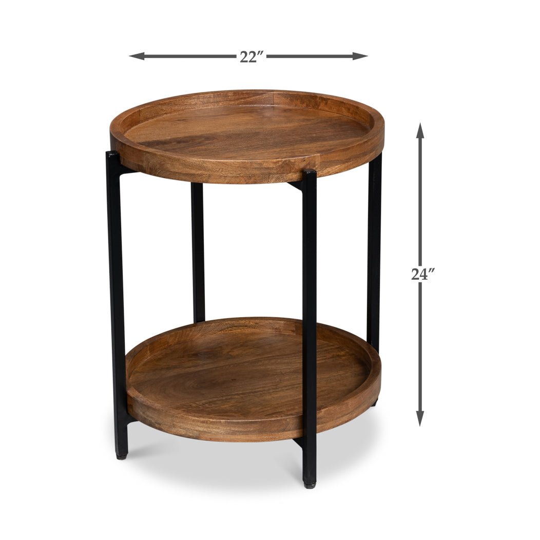 Industrial round table dimensions, 22-inch diameter, 24-inch height.