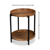 Industrial round table dimensions, 22-inch diameter, 24-inch height.