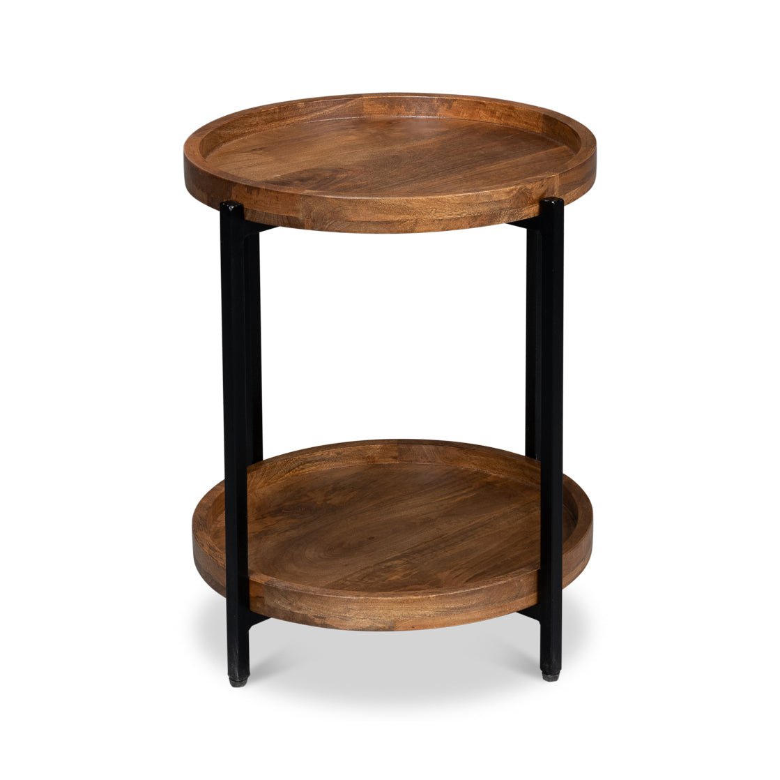 Round side table, front view, minimalistic design.